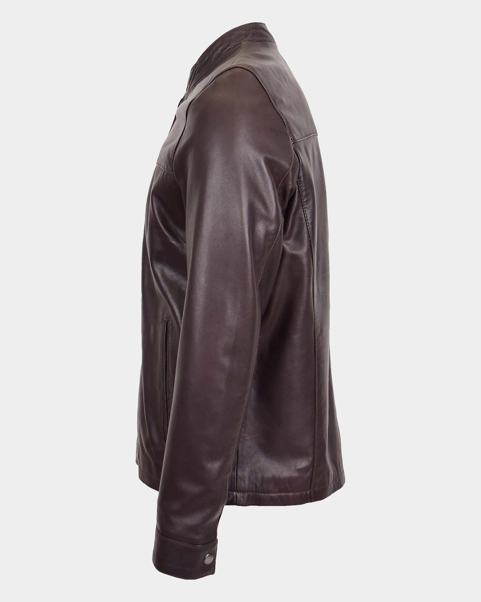 Mens Leather Standing Collar Jacket Paul Zenith Brown