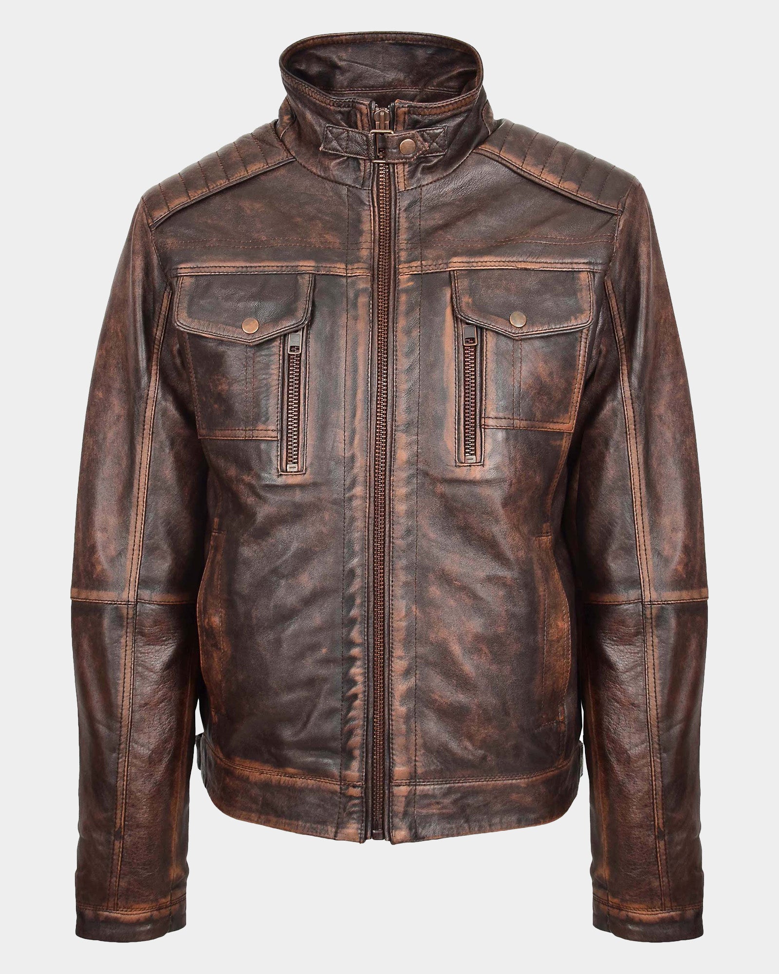 Mens Leather Urban Biker Style Jacket Hugo Zenith Brown Vintage