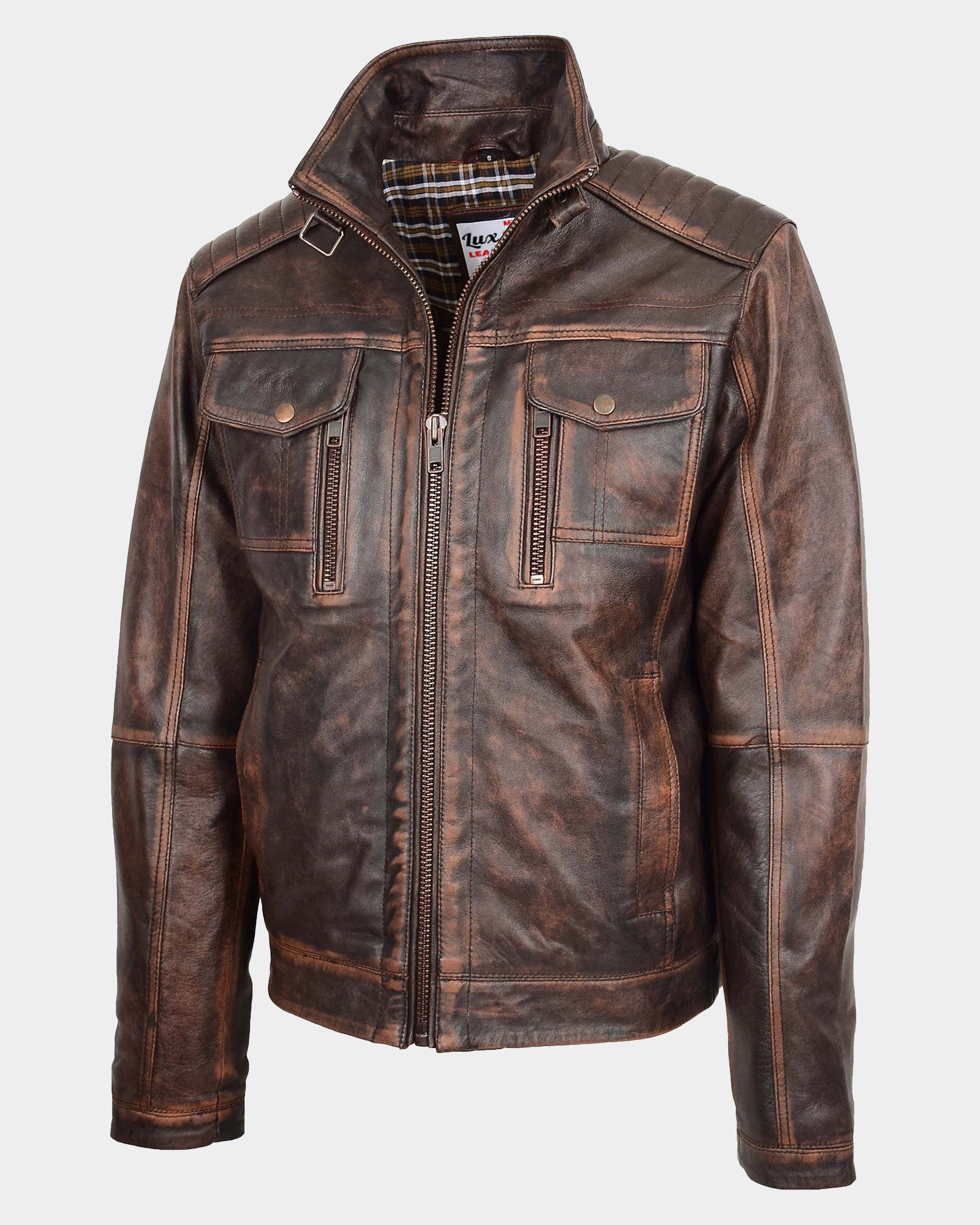 Mens Leather Urban Biker Style Jacket Hugo Zenith Brown Vintage
