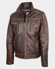 Mens Leather Urban Biker Style Jacket Hugo Zenith Brown Vintage