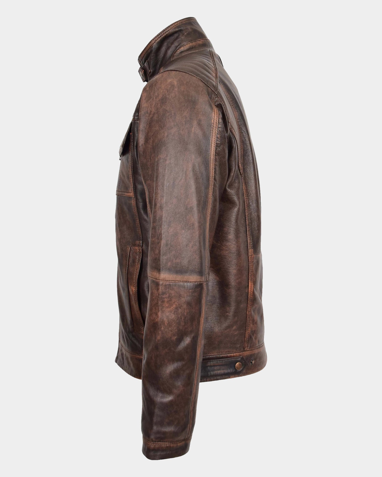 Mens Leather Urban Biker Style Jacket Hugo Zenith Brown Vintage