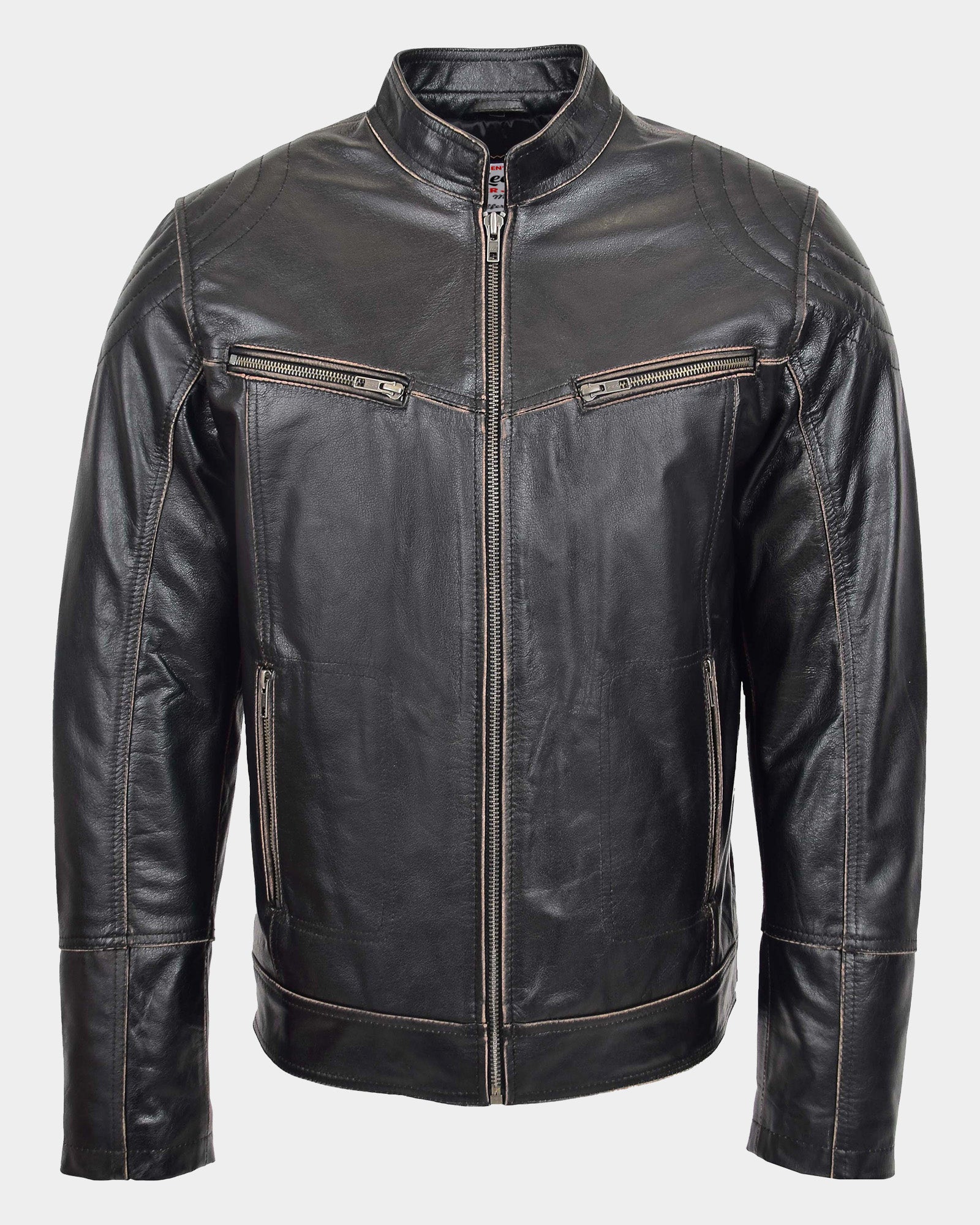 Mens Leather Vintage Biker Jacket Colin Zenith Dark Brown