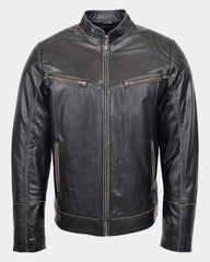 Mens Leather Vintage Biker Jacket Colin Zenith Dark Brown