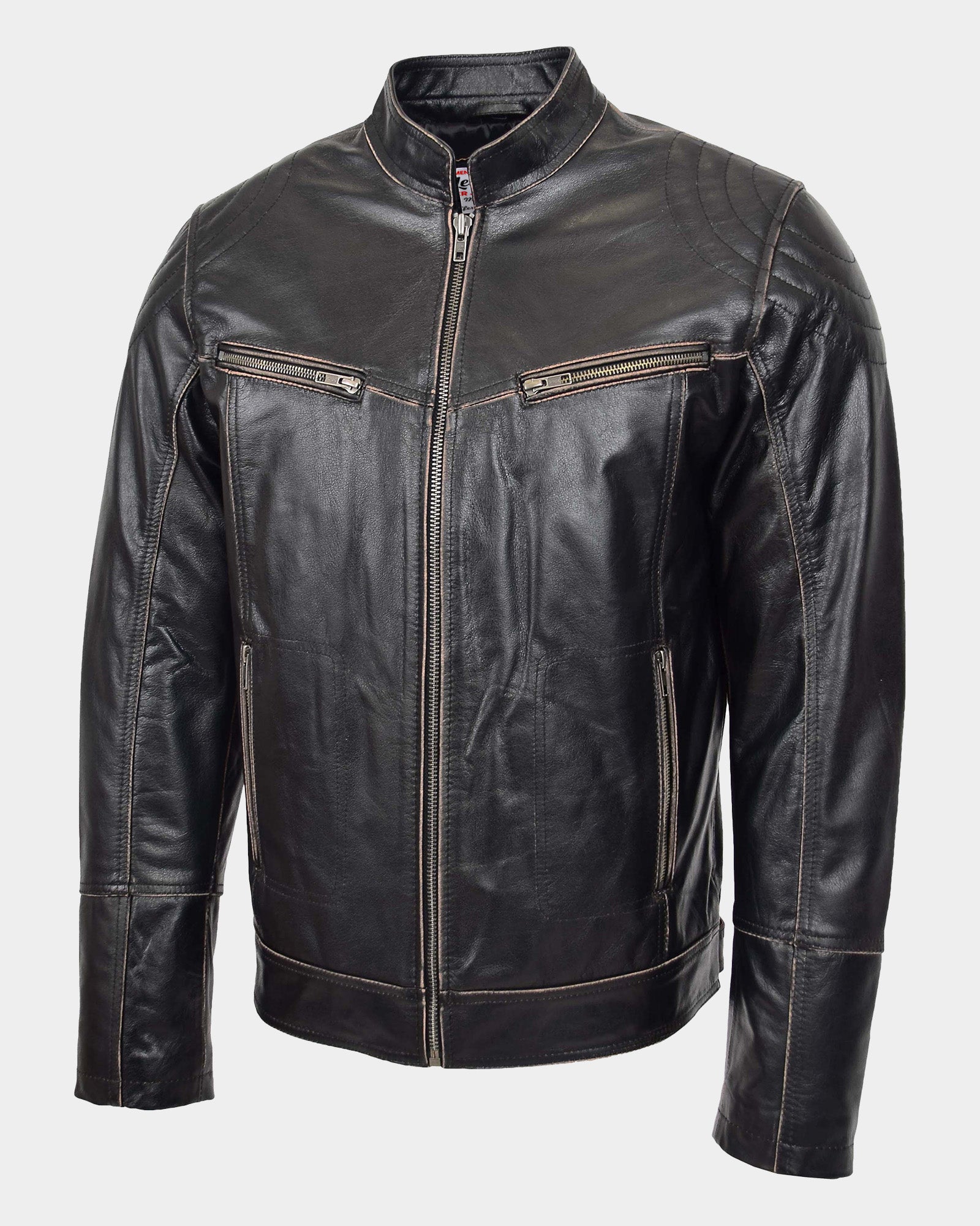 Mens Leather Vintage Biker Jacket Colin Zenith Dark Brown