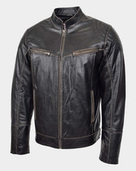Mens Leather Vintage Biker Jacket Colin Zenith Dark Brown