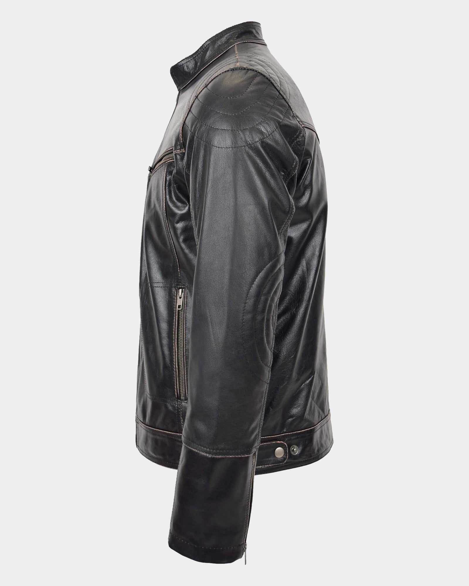 Mens Leather Vintage Biker Jacket Colin Zenith Dark Brown