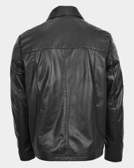 Mens Leather Zip Box Harrington Jacket James Nova Black