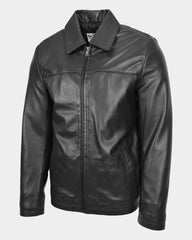 Mens Leather Zip Box Harrington Jacket James Nova Black