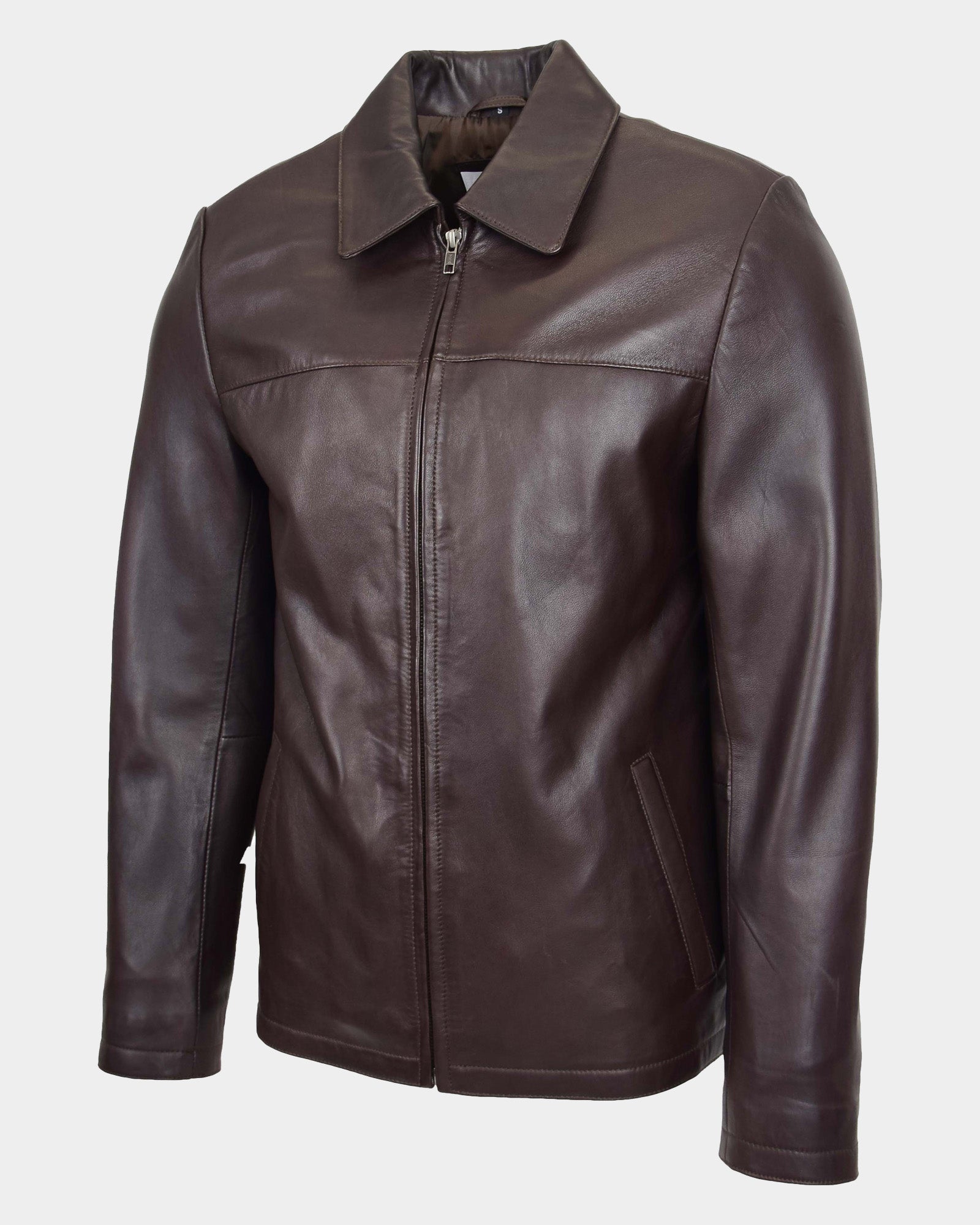 Mens Leather Zip Box Harrington Jacket James Zenith Brown