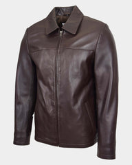 Mens Leather Zip Box Harrington Jacket James Zenith Brown