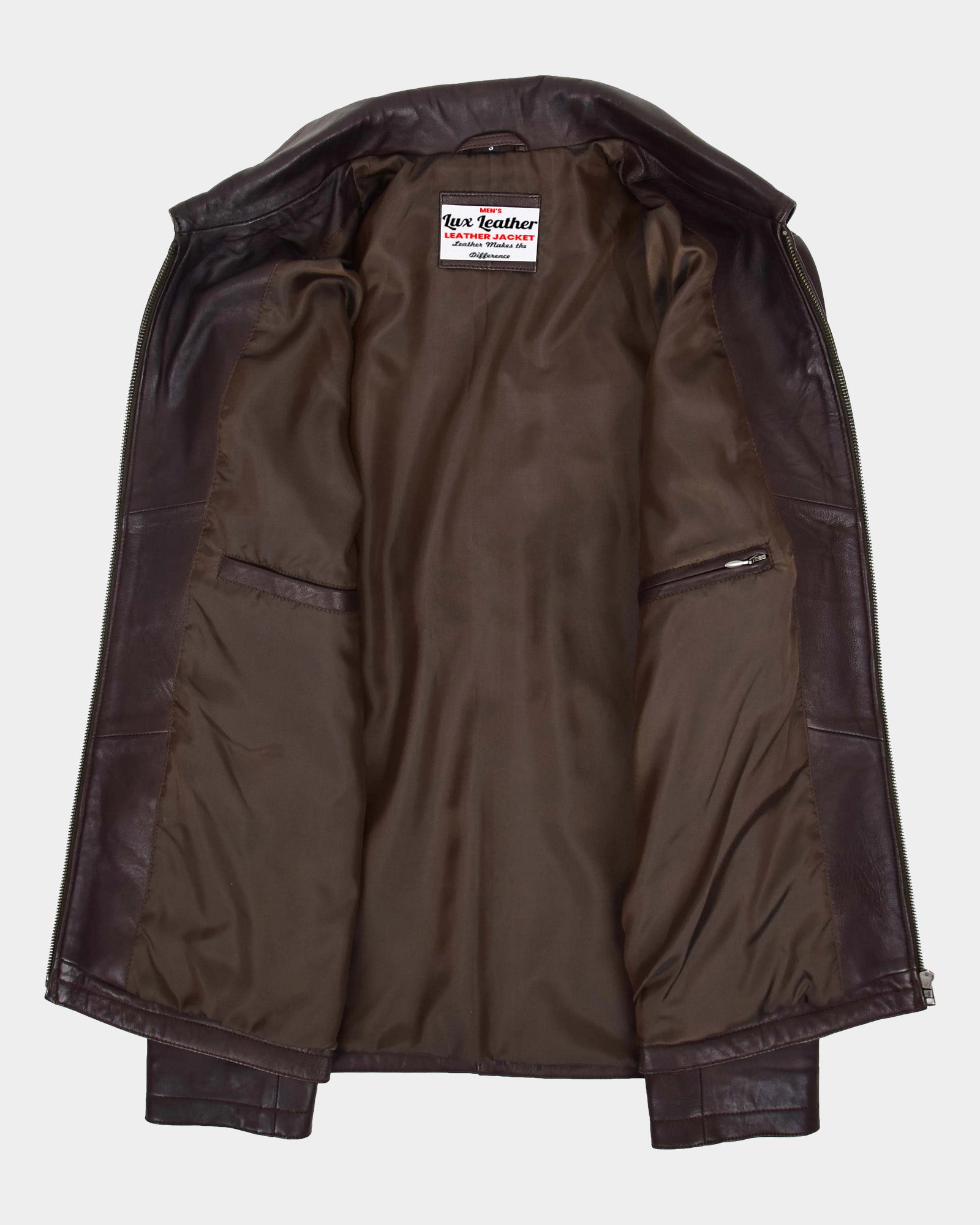 Mens Leather Zip Box Harrington Jacket James Zenith Brown