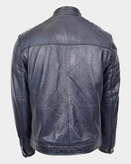 Mens Real Leather Biker Jacket Archie Luna Navy Blue