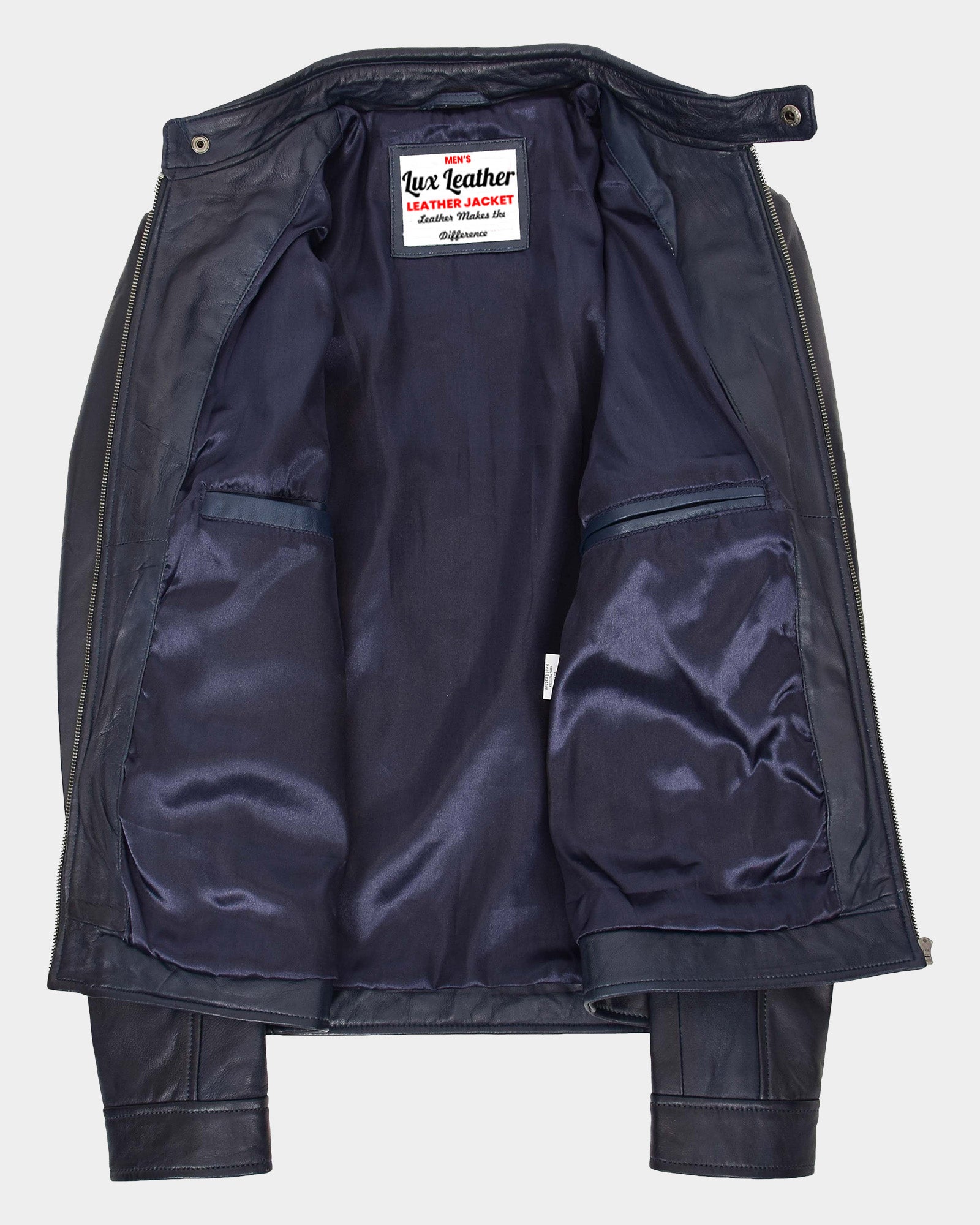 Mens Real Leather Biker Jacket Archie Luna Navy Blue