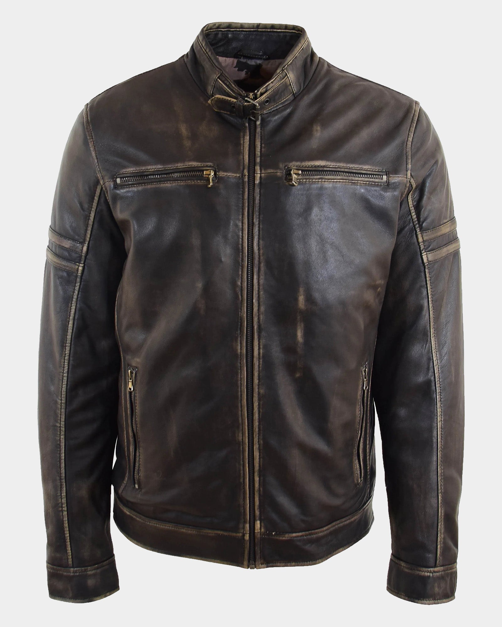 Mens Real Leather Biker Jacket Vintage Paradox Rub Off Effect RICKY