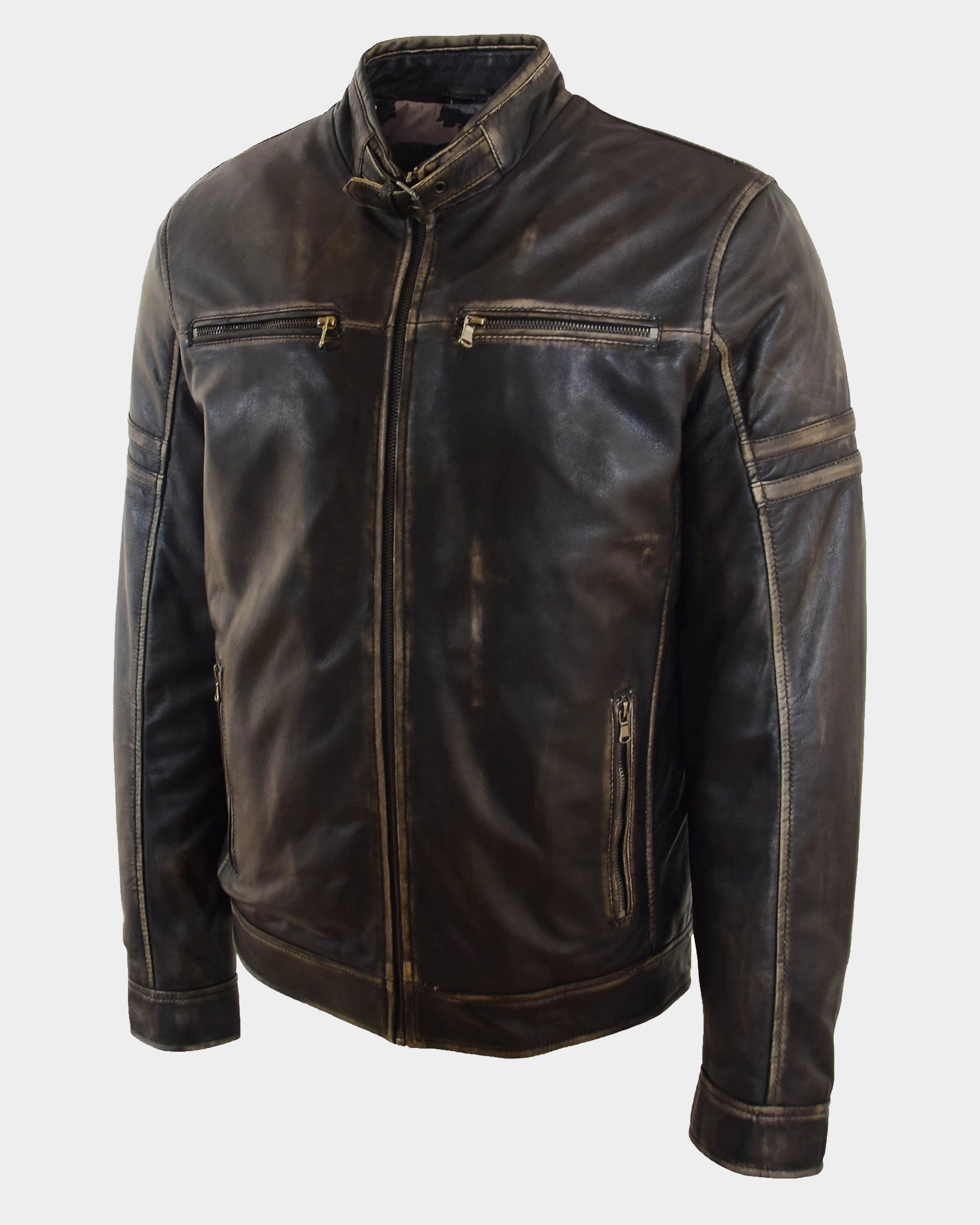 Mens Real Leather Biker Jacket Vintage Paradox Rub Off Effect RICKY