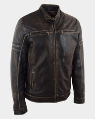Mens Real Leather Biker Jacket Vintage Paradox Rub Off Effect RICKY