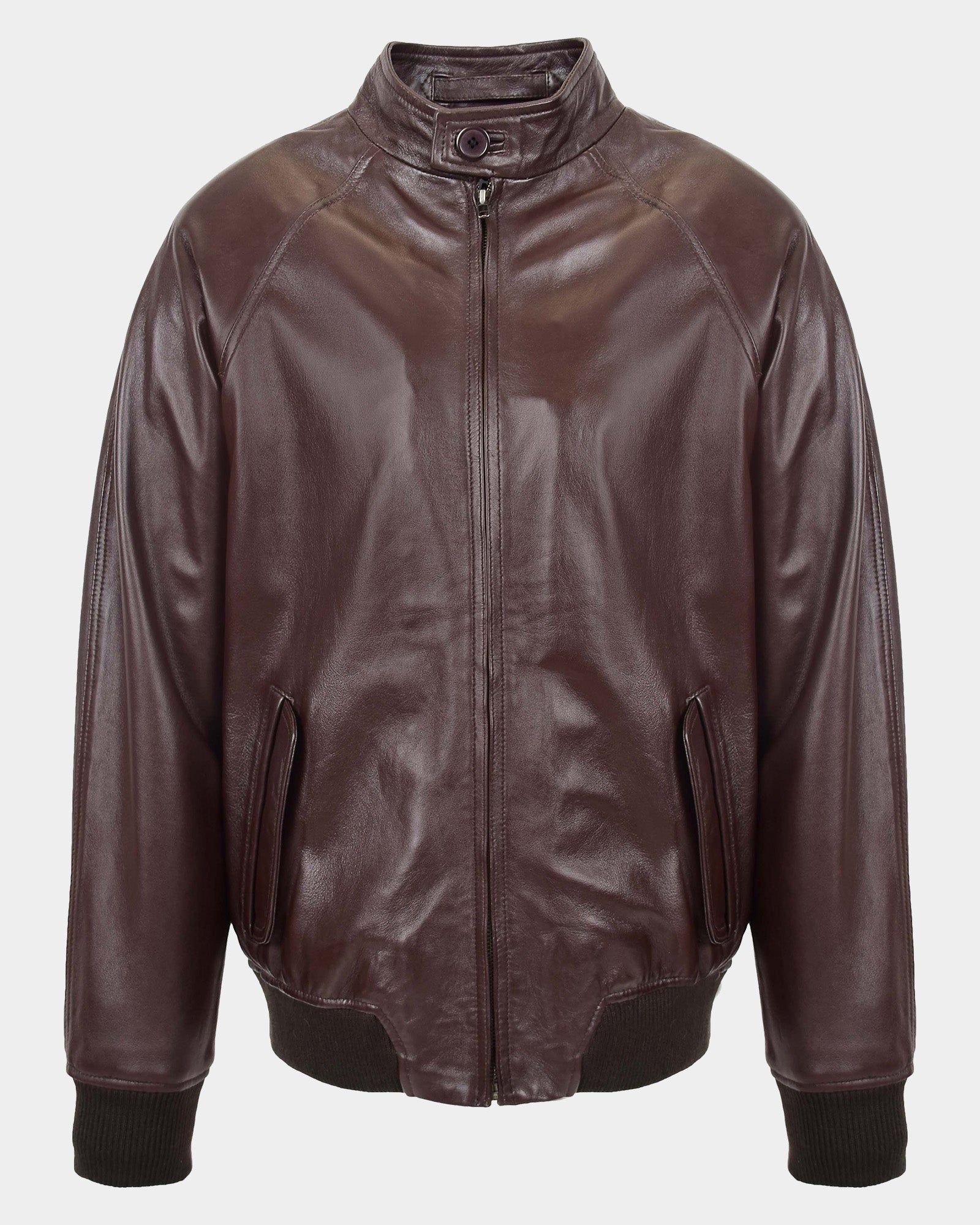 Mens Real Leather Bomber Jacket Raglan Shoulder Francis Zenith Brown