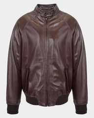 Mens Real Leather Bomber Jacket Raglan Shoulder Francis Zenith Brown