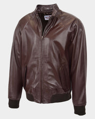 Mens Real Leather Bomber Jacket Raglan Shoulder Francis Zenith Brown