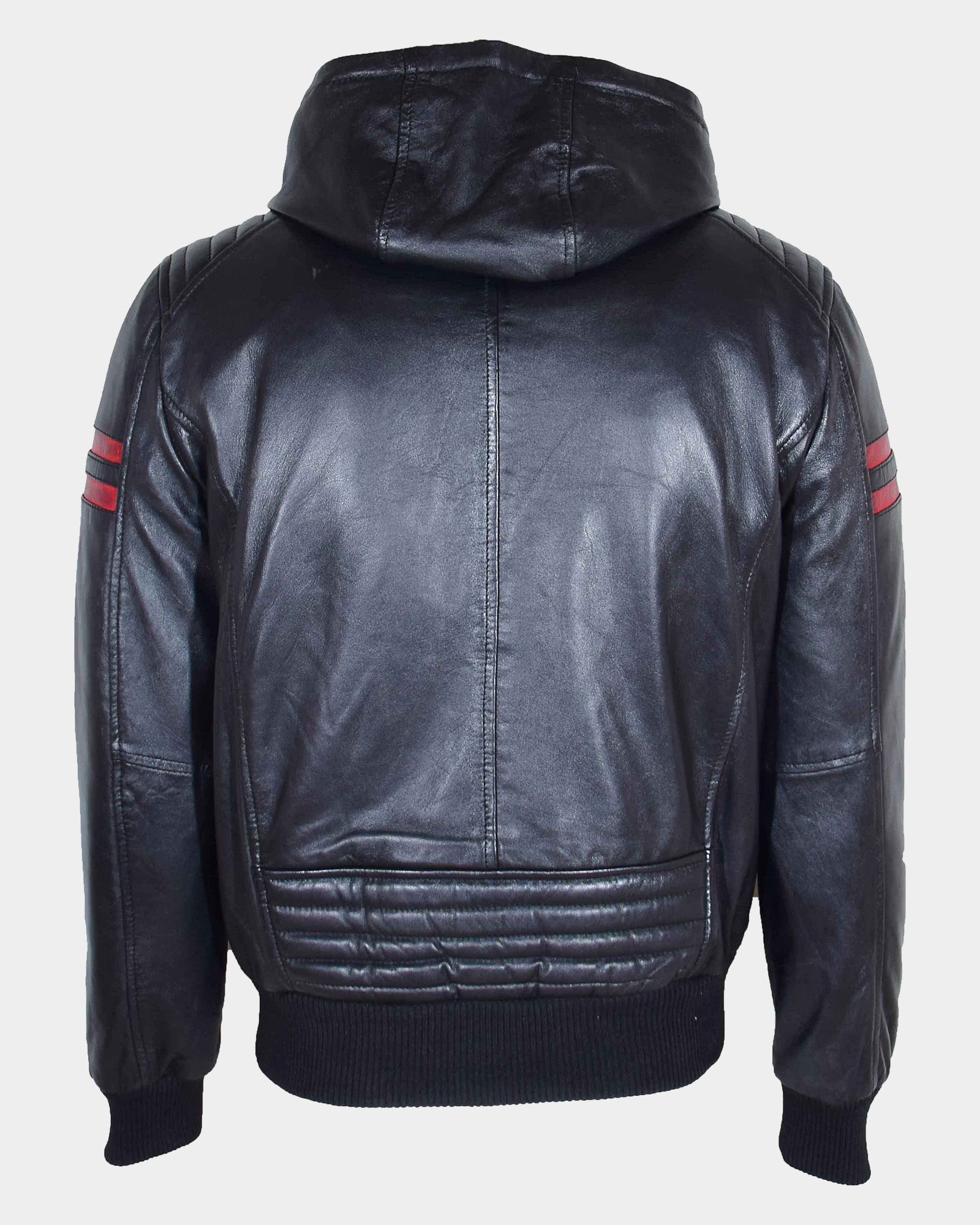 Mens Real Leather Bomber Zip Jacket Hooded RAMMY Nova Black
