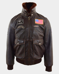 Mens Real Leather G-1 Bomber Jacket Airforce Badges FINCH Zenith Brown
