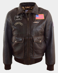 Mens Real Leather G-1 Bomber Jacket Airforce Badges FINCH Zenith Brown