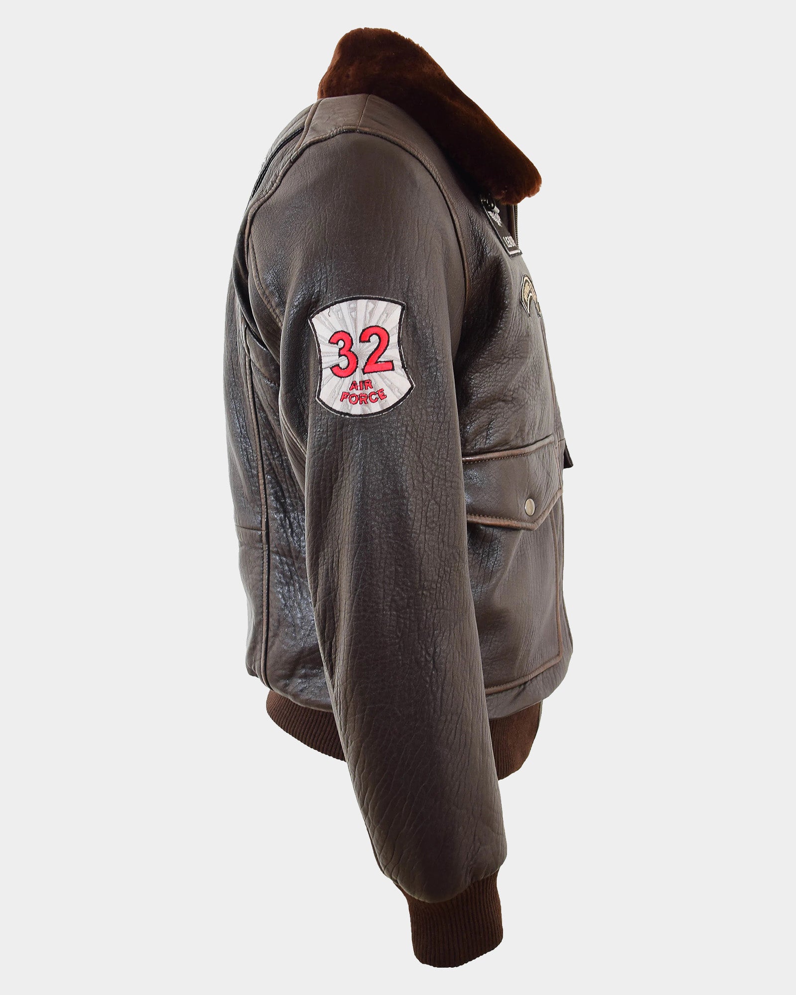 Mens Real Leather G-1 Bomber Jacket Airforce Badges FINCH Zenith Brown