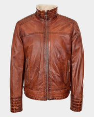 Mens Real Leather Sherpa Lined Jacket Alfie Zenith Brown