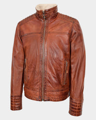 Mens Real Leather Sherpa Lined Jacket Alfie Zenith Brown