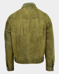 Mens Real Suede Trucker Harrington Jacket Daryl Aurora Green