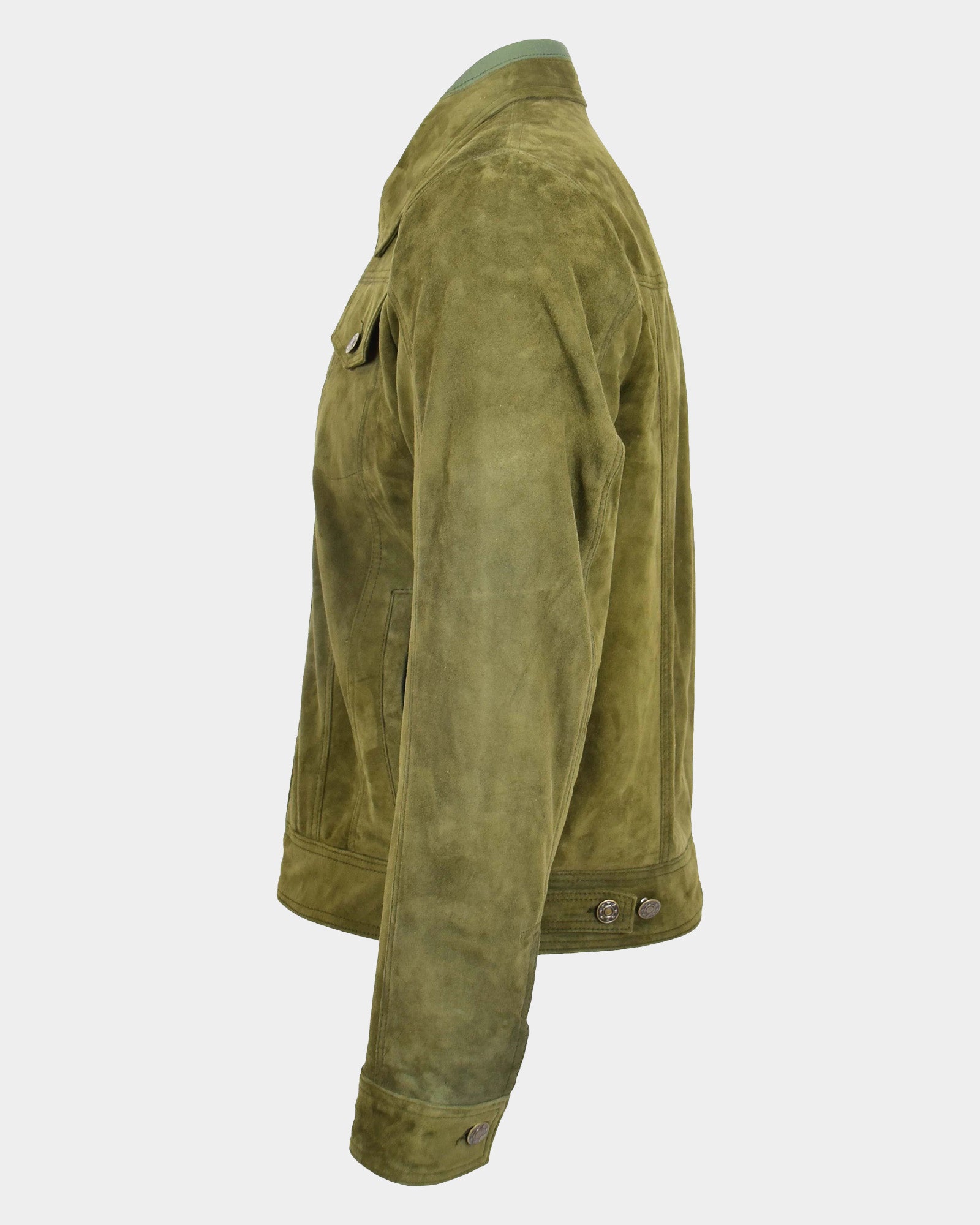Mens Real Suede Trucker Harrington Jacket Daryl Aurora Green