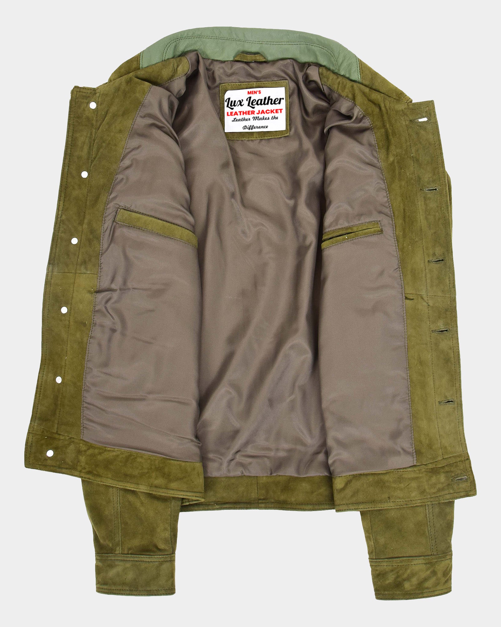 Mens Real Suede Trucker Harrington Jacket Daryl Aurora Green