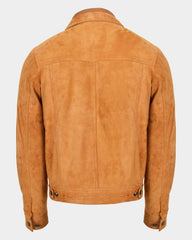 Mens Real Suede Trucker Harrington Jacket Daryl Dynamo Tan