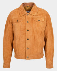 Mens Real Suede Trucker Harrington Jacket Daryl Dynamo Tan