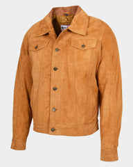 Mens Real Suede Trucker Harrington Jacket Daryl Dynamo Tan