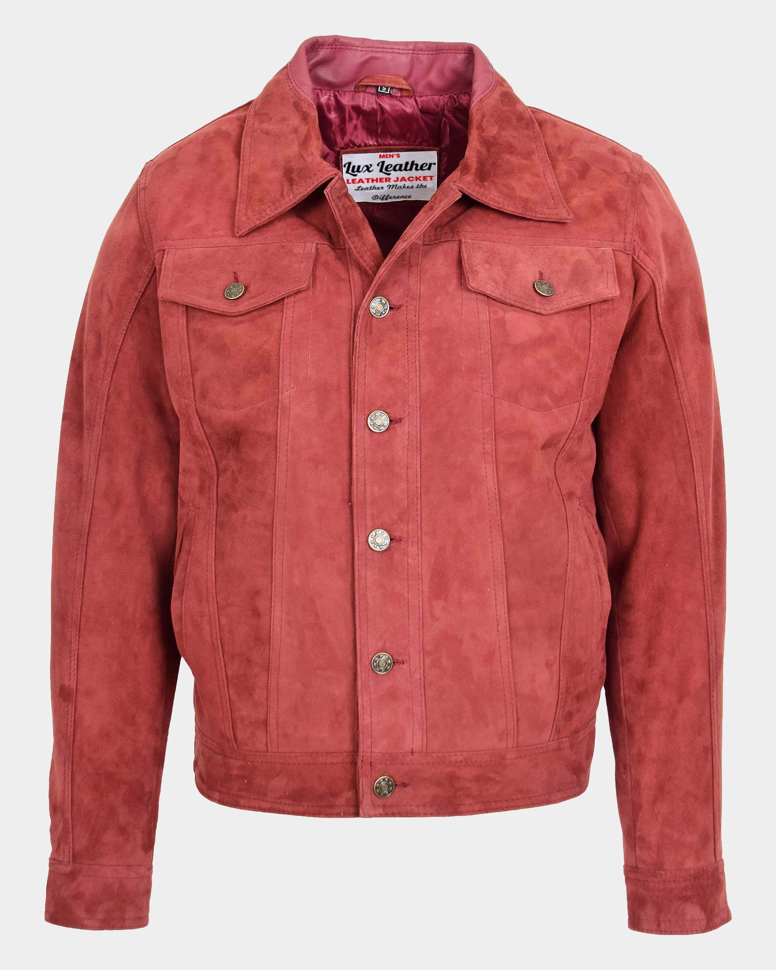 Mens Real Suede Trucker Harrington Jacket Daryl Infinite Burgundy