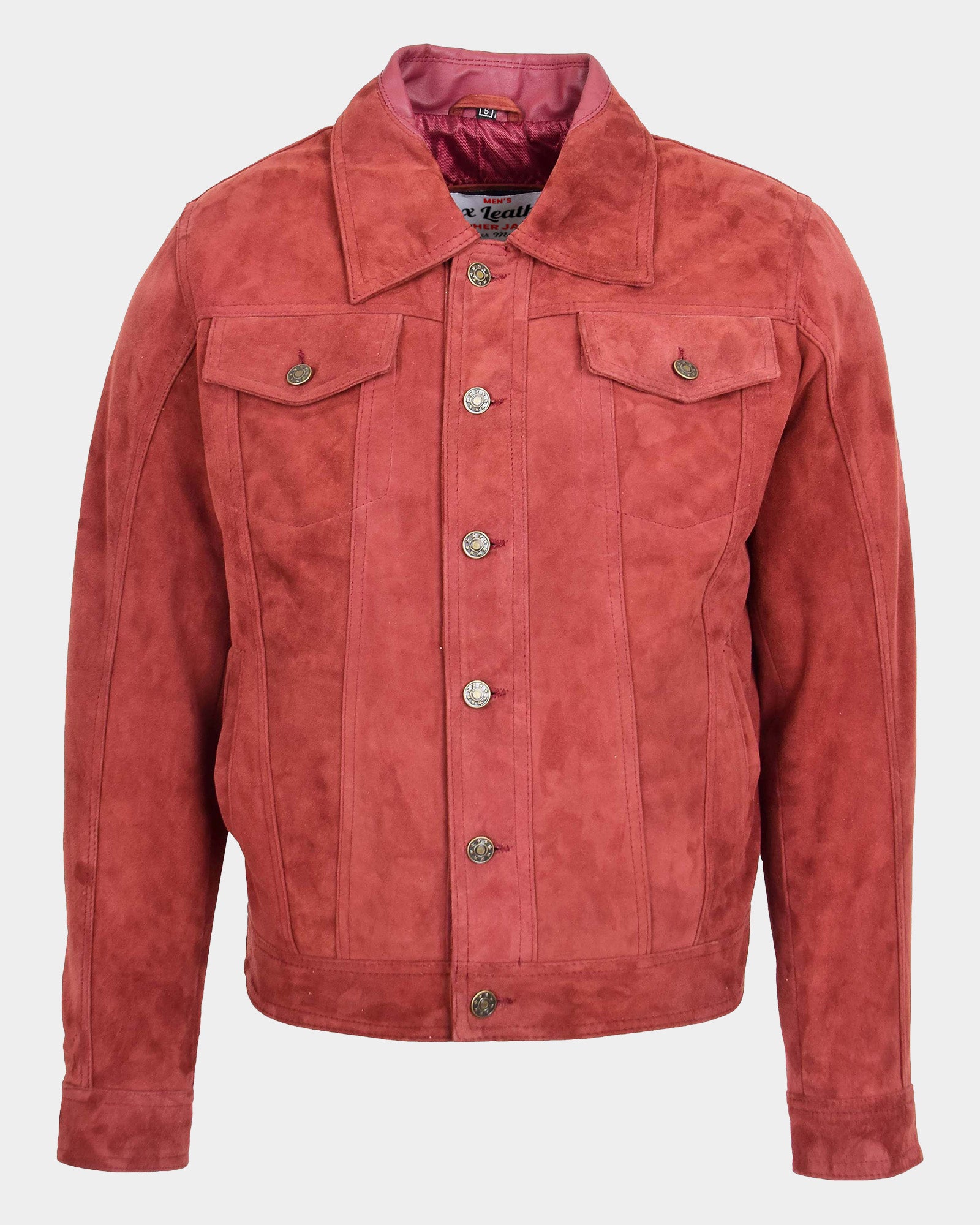 Mens Real Suede Trucker Harrington Jacket Daryl Infinite Burgundy