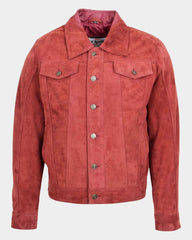 Mens Real Suede Trucker Harrington Jacket Daryl Infinite Burgundy