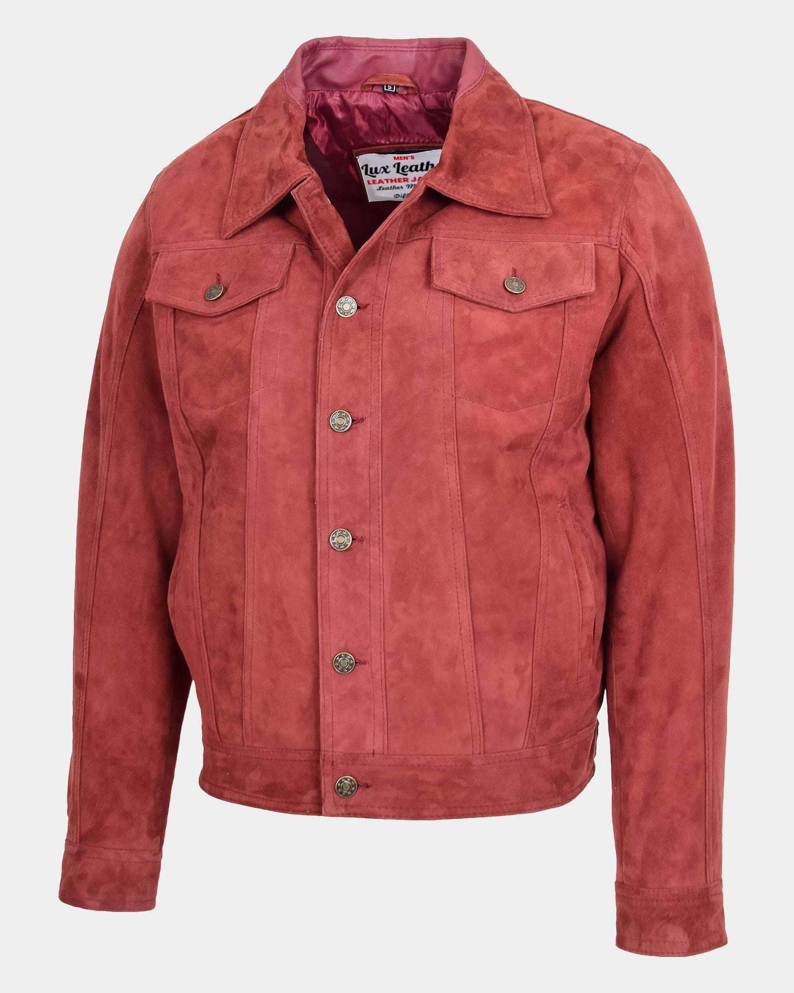 Mens Real Suede Trucker Harrington Jacket Daryl Infinite Burgundy