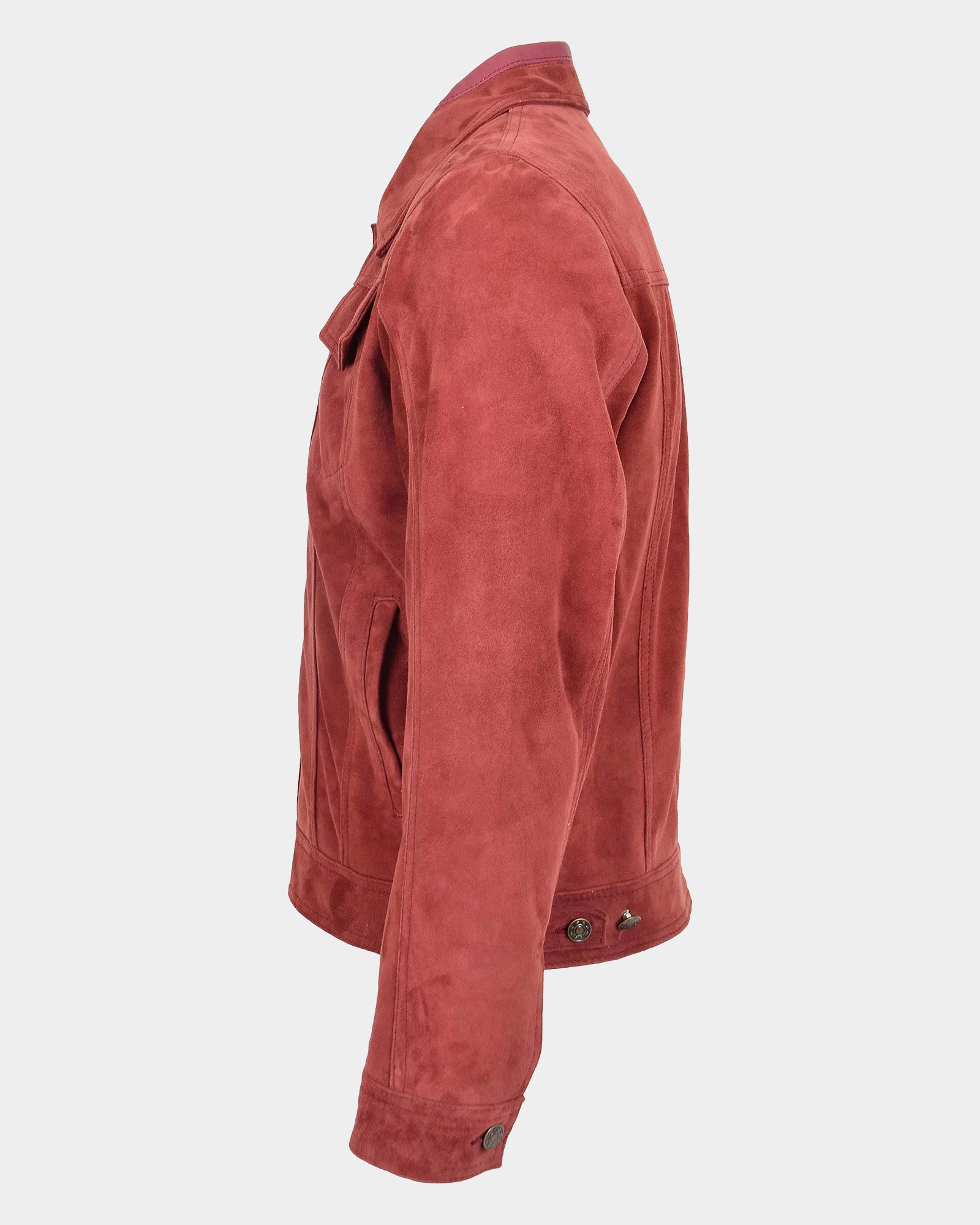 Mens Real Suede Trucker Harrington Jacket Daryl Infinite Burgundy