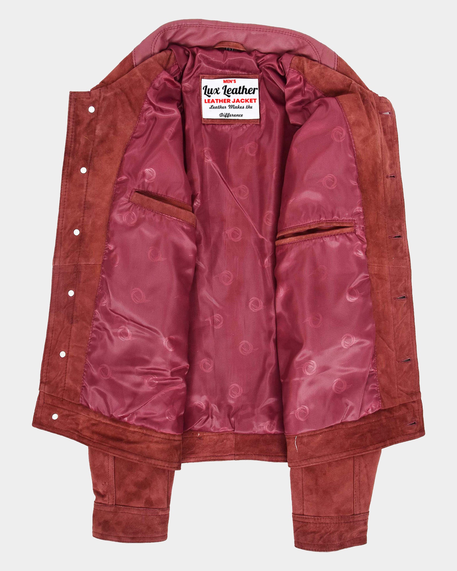 Mens Real Suede Trucker Harrington Jacket Daryl Infinite Burgundy