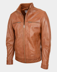 Men's Standing Collar Leather Jacket Tony Dynamo Tan
