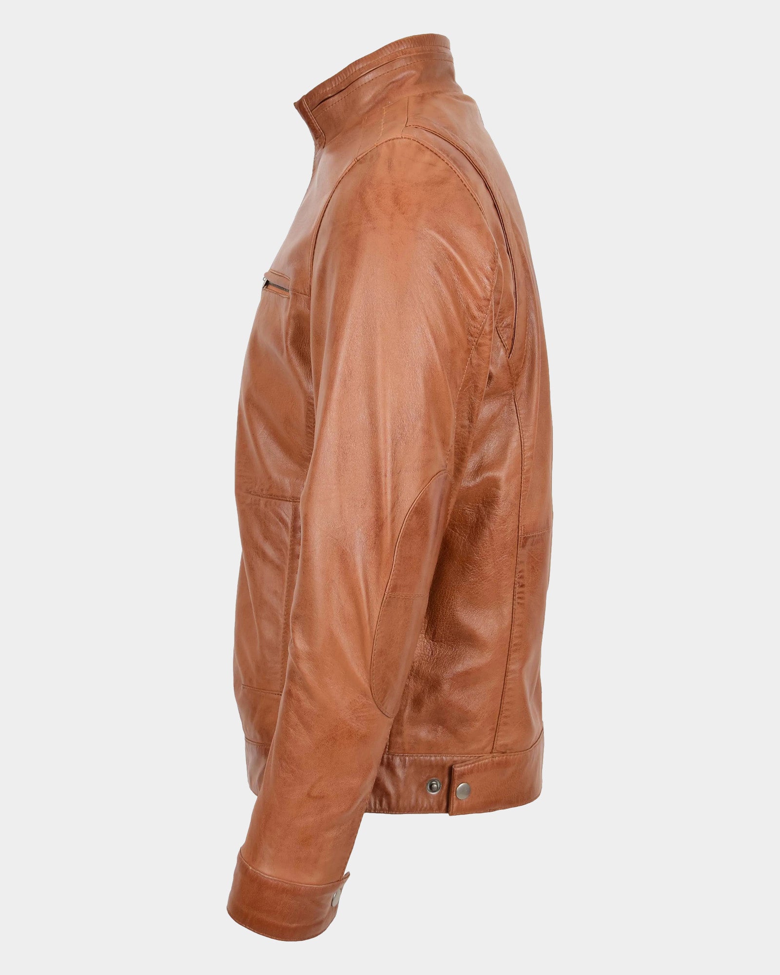 Men's Standing Collar Leather Jacket Tony Dynamo Tan