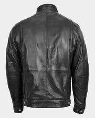 Men's Standing Collar Leather Jacket Tony Nova Black