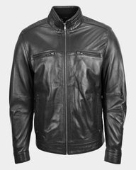 Men's Standing Collar Leather Jacket Tony Nova Black