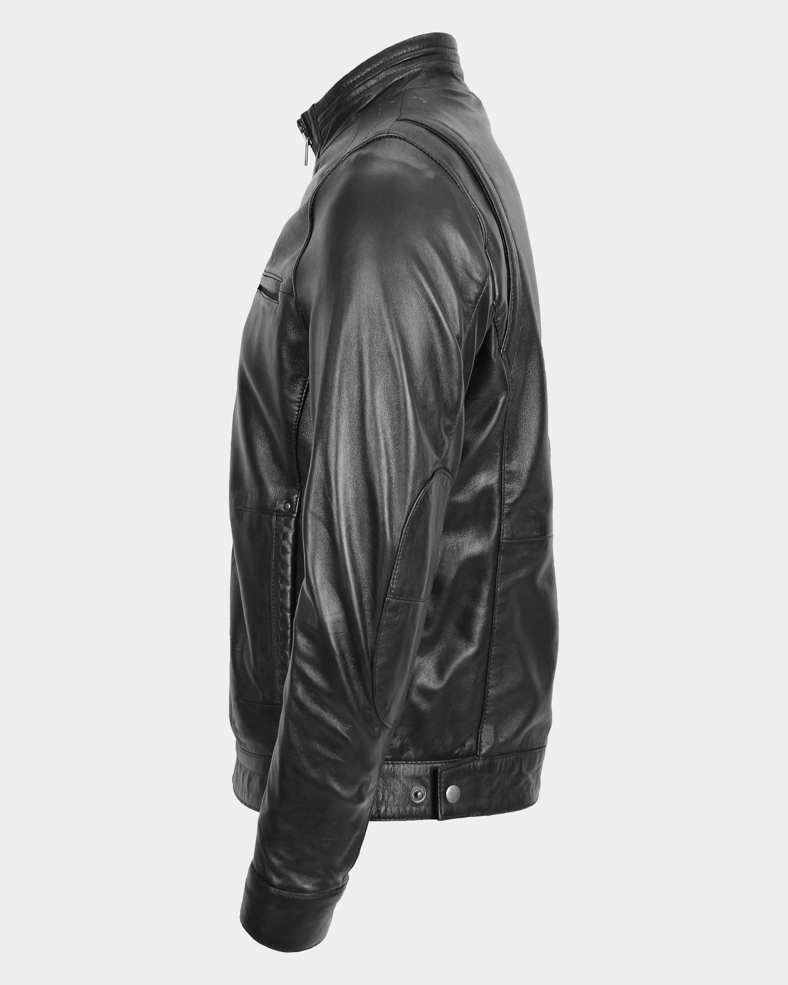 Men's Standing Collar Leather Jacket Tony Nova Black
