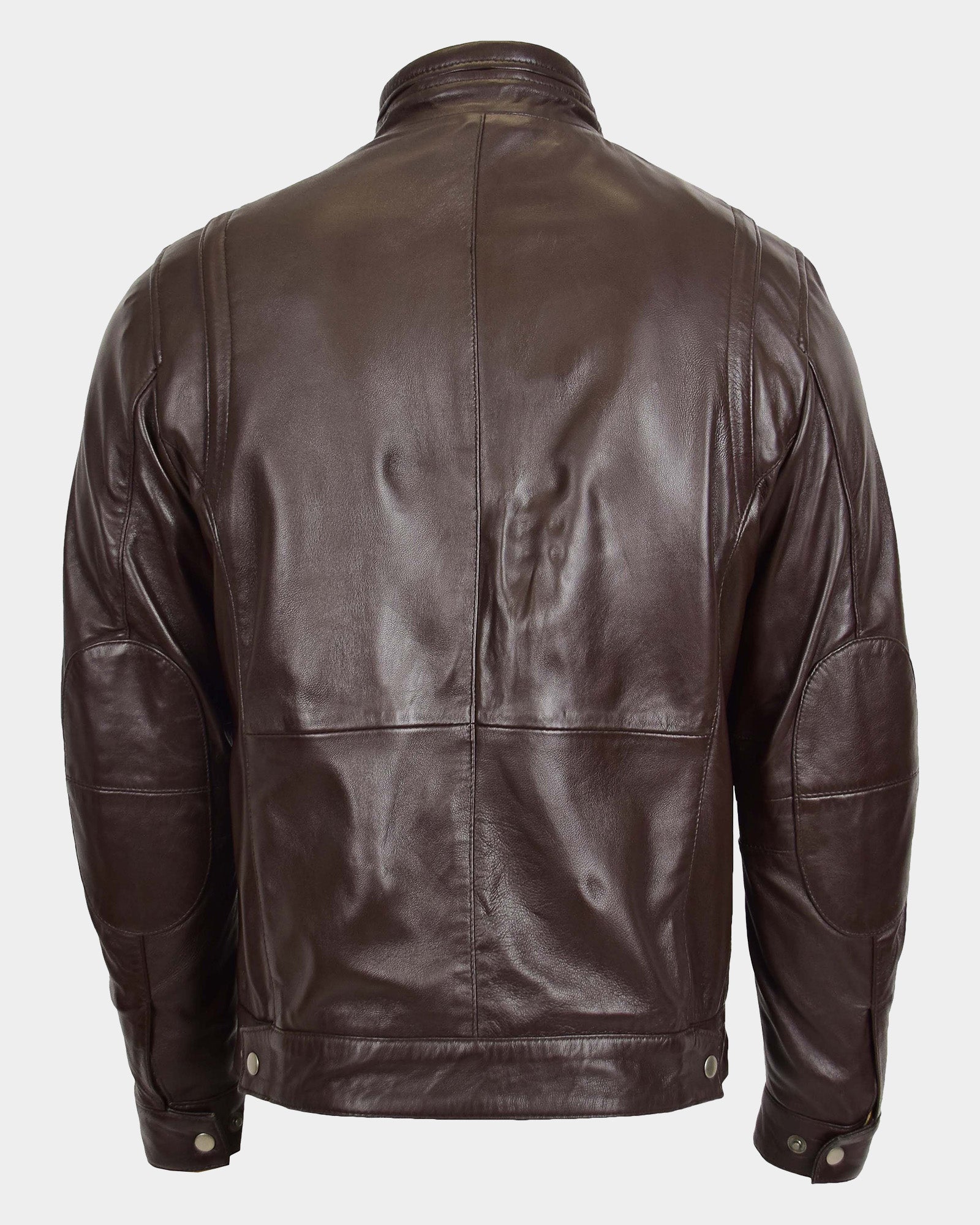 Men's Standing Collar Leather Jacket Tony Zenith Brown