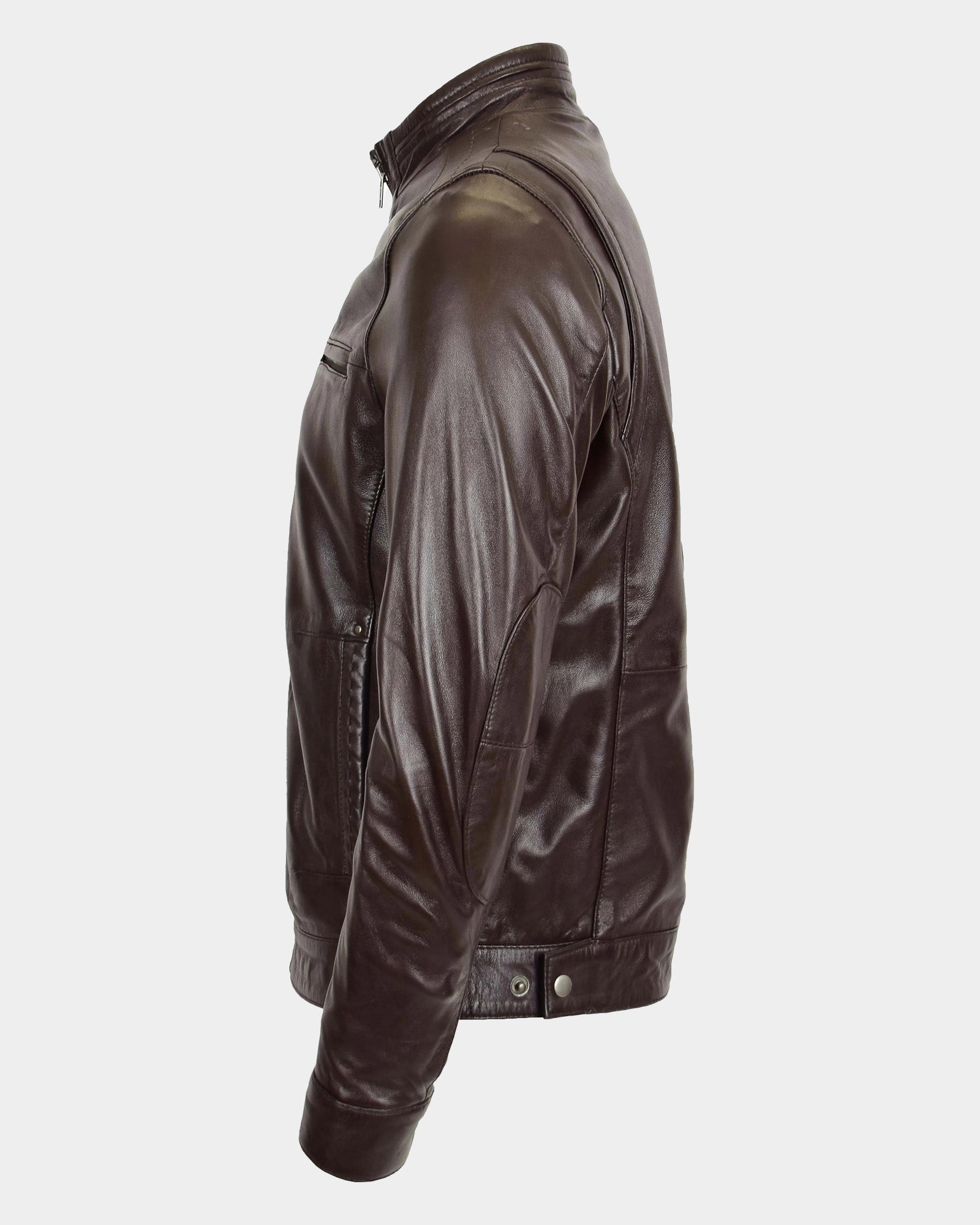 Men's Standing Collar Leather Jacket Tony Zenith Brown