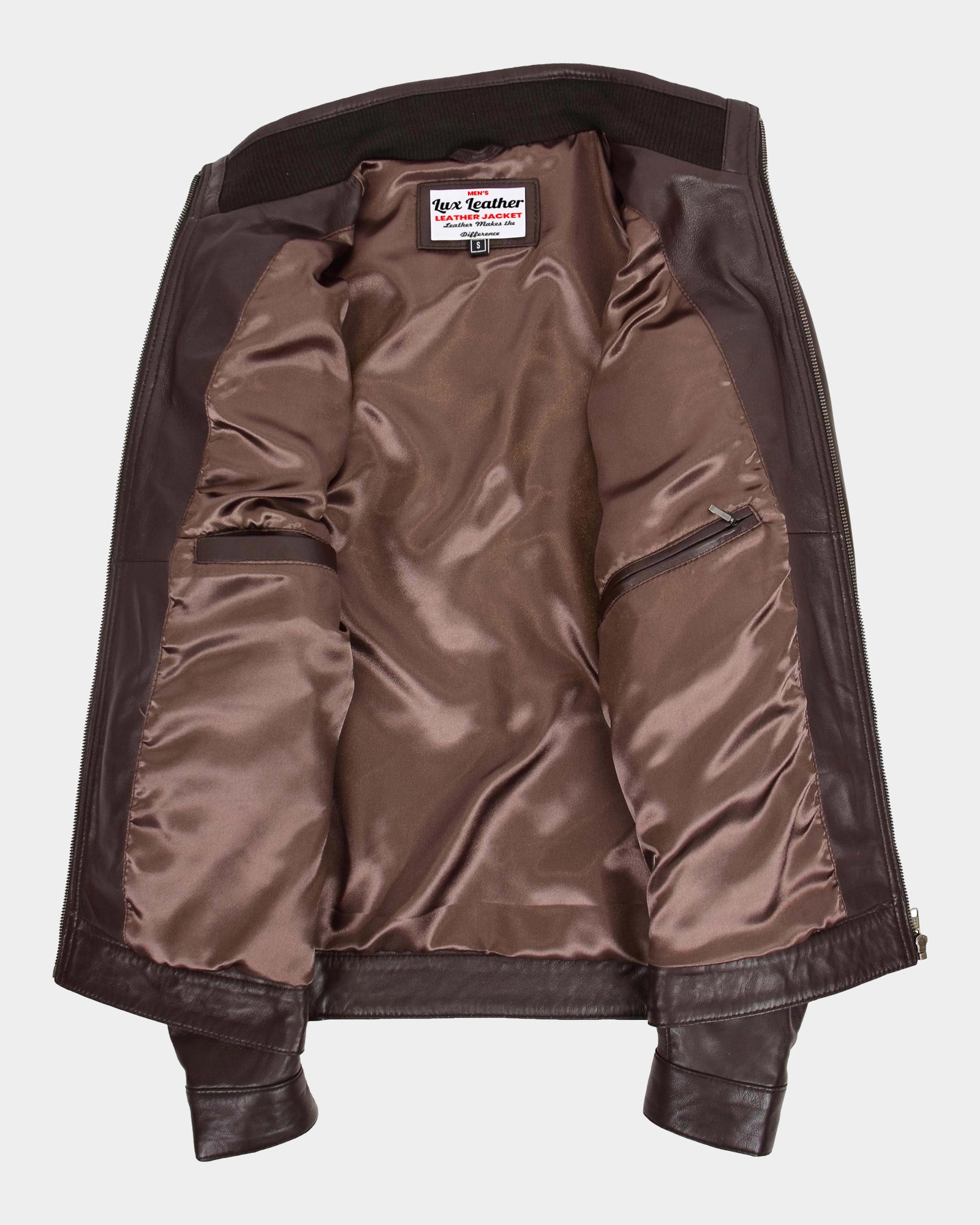 Men's Standing Collar Leather Jacket Tony Zenith Brown