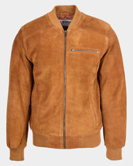 Mens Suede Bomber Varsity Jacket Reg Dynamo Tan